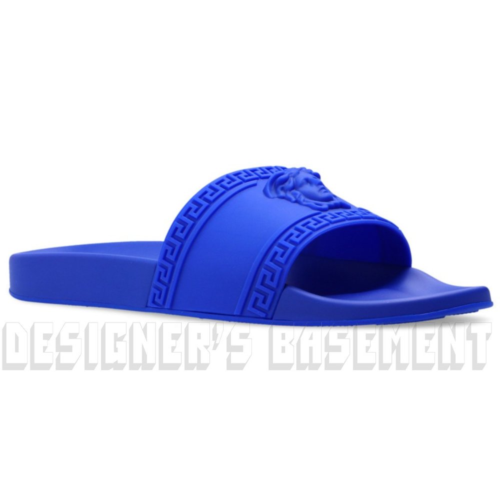 VERSACE men 41 EU - 8 US Royal Blue Rubber Medusa head FLIP-FLOP slide sandals - Picture 3 of 11